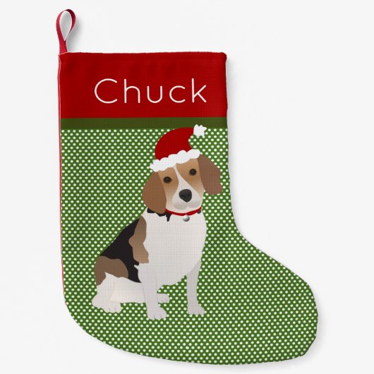 Santa Beagle Personalisiert Kleiner Weihnachtsstrumpf (Vorderseite)