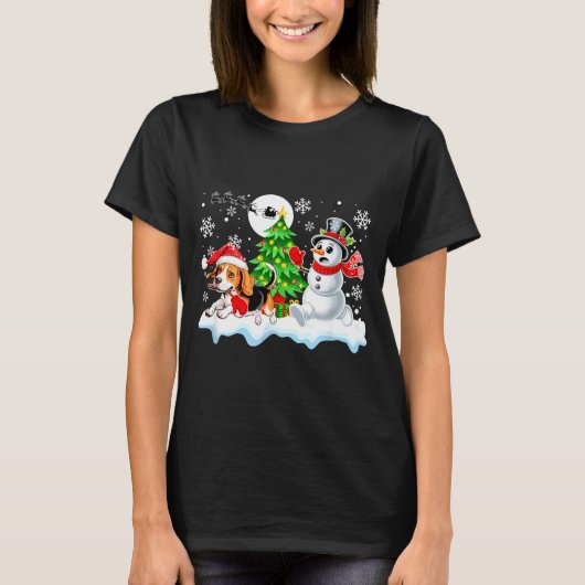 Santa Beagle Snowman Running Friends Christmas Own T-Shirt (Vorderseite)