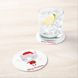 Santa Bear Doodles Runder Pappuntersetzer