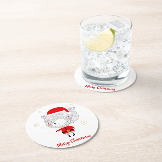 Santa Bear Doodles Runder Pappuntersetzer (Vor Ort)