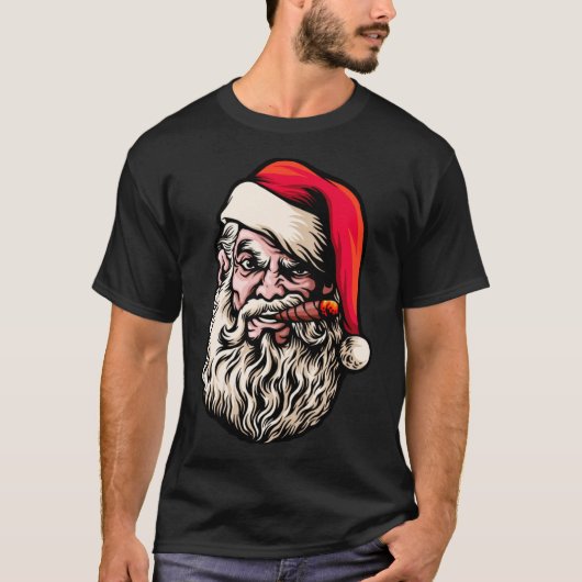 Santa Beard Cigars Funny Smoke Break Weihnachten T-Shirt (Vorderseite)