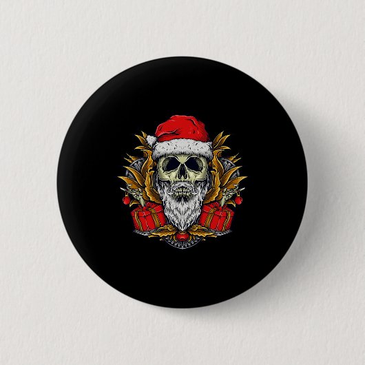Santa Bearded Skull Christmas Pajama Button (Vorderseite)