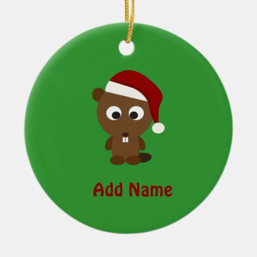 Santa Beaver Keramik Ornament (Vorne)