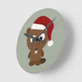 Santa Beaver Runde Wanduhr (Winkel)