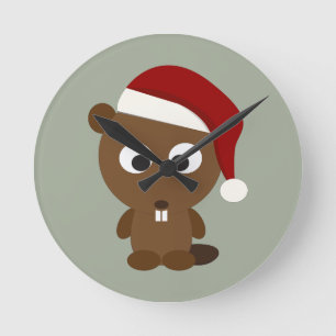 Santa Beaver Runde Wanduhr