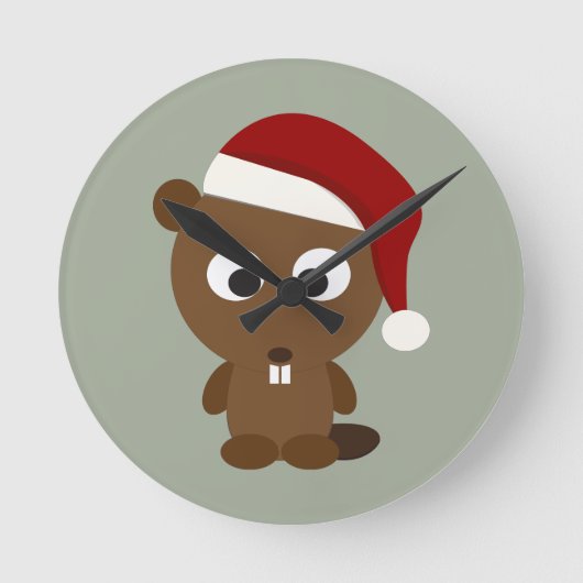 Santa Beaver Runde Wanduhr (Vorderseite)