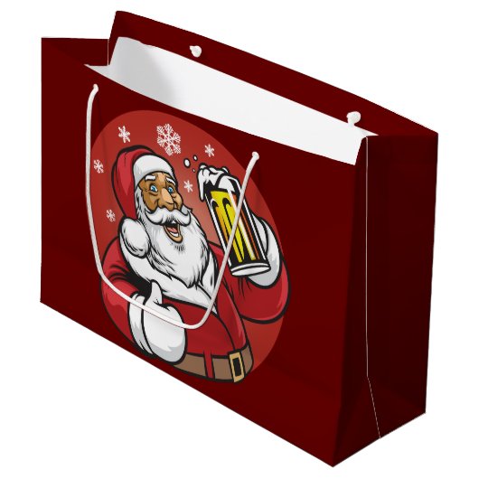 Santa Beer Große Geschenktüte (Vorderseite Schrägansicht)