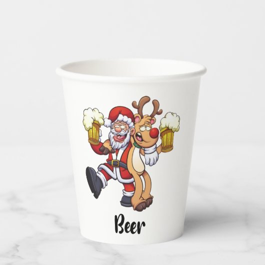 Santa Beer Reindeer Weihnachten Pappbecher (Vorderseite)
