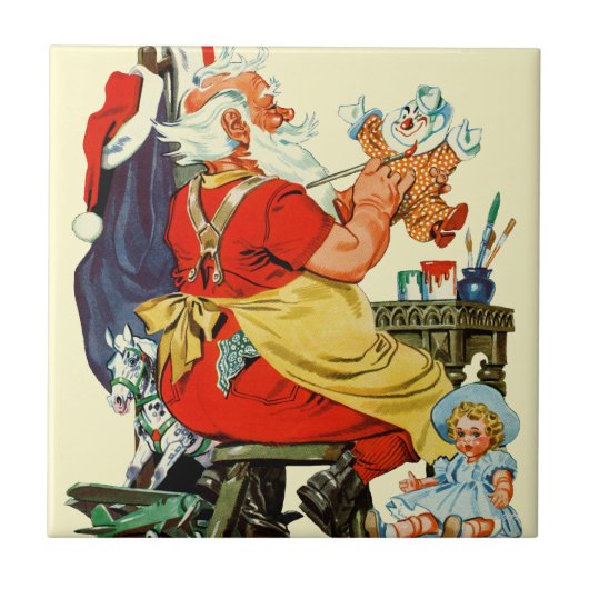 Santa bei der Arbeit Fliese (Vorderseite)