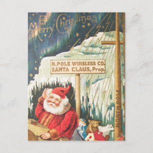 Santa bei der North Pole Wireless Company Feiertagspostkarte