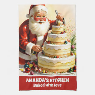 Santa beim Dekorieren eines Kuchens Personalisiert Geschirrtuch