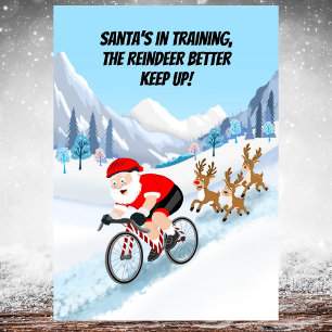Santa beim Radfahren mit Rentieren Karte