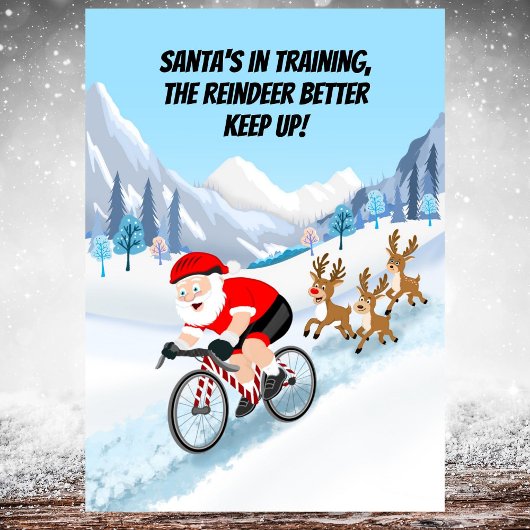 Santa beim Radfahren mit Rentieren Karte