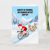 Santa beim Radfahren mit Rentieren Karte (Vorderseite)