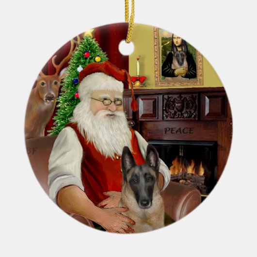 Santa - Belgische Malinois Keramik Ornament (Vorne)