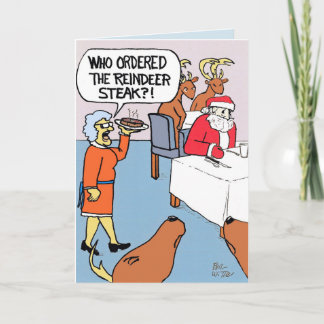 Santa bestellt ein Rentier-Steak. Karte