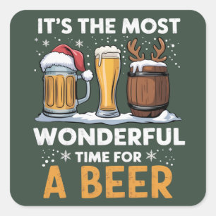 Santa-Bier-Weihnachtsfeier-Trinken-Familie-Geschen Quadratischer Aufkleber