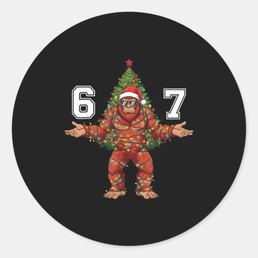 Santa Bigfoot 67 Christmas Tree Xmas Lights Funny Runder Aufkleber (Vorderseite)