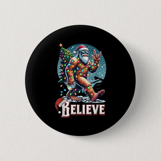 Santa Bigfoot Christmas Lights Funny Sasquatch Bel Button (Vorderseite)