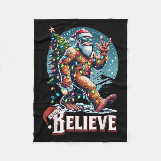 Santa Bigfoot Christmas Lights Funny Sasquatch Bel Fleecedecke (Vorderseite)