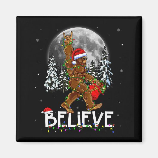 Santa Bigfoot Christmas Lights Funny Sasquatch Bel Magnet (Vorne)