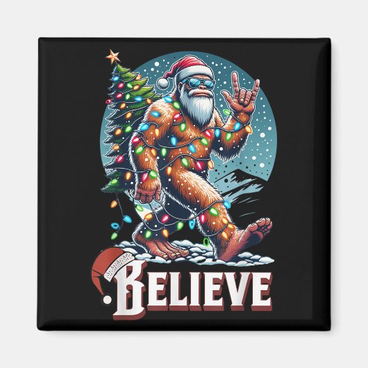 Santa Bigfoot Christmas Lights Funny Sasquatch Bel Magnet (Vorne)