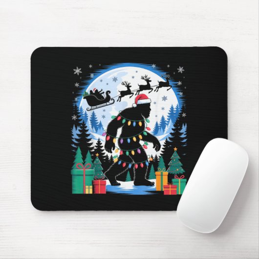 Santa Bigfoot Christmas Lights Funny Sasquatch Bel Mousepad (Mit Mouse)