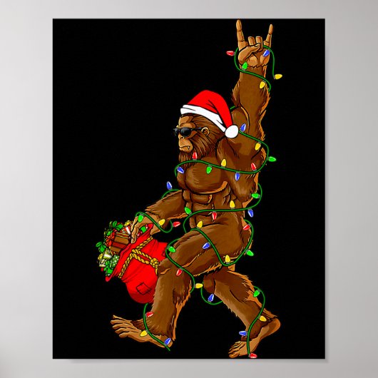 Santa Bigfoot Christmas Lights Funny Sasquatch Bel Poster (Vorne)