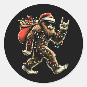 Santa Bigfoot Christmas Lights Funny Sasquatch Bel Runder Aufkleber
