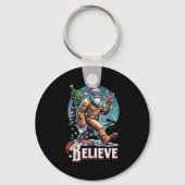 Santa Bigfoot Christmas Lights Funny Sasquatch Bel Schlüsselanhänger (Vorderseite)