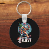 Santa Bigfoot Christmas Lights Funny Sasquatch Bel Schlüsselanhänger (Vorderseite)