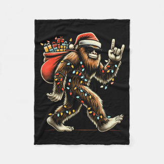 Santa Bigfoot Christmas Lights Funny Sasquatch Fleecedecke