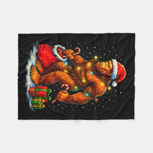 Santa Bigfoot Christmas Lights Funny Sasquatch  Fleecedecke (Vorderseite (Horizontal))