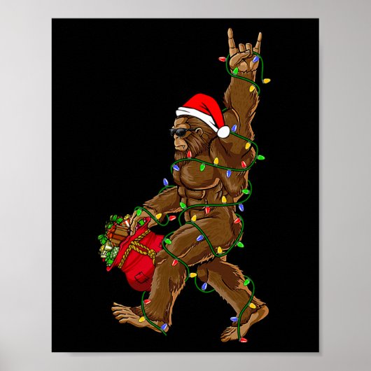 Santa Bigfoot Christmas Lights Rock Fun Sasquatch  Poster (Vorne)