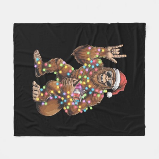 Santa Bigfoot Christmas Lights Rock Funny Fleecedecke (Vorderseite (Horizontal))