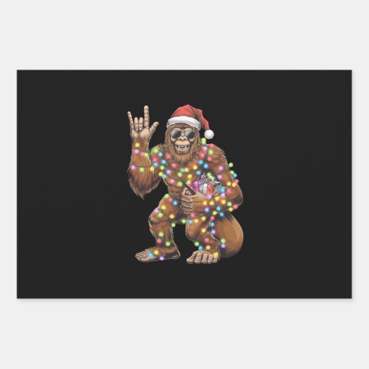 Santa Bigfoot Christmas Lights Rock Funny Geschenkpapier Set (Vorderseite)