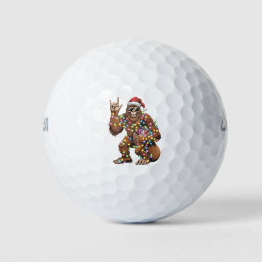 Santa Bigfoot Christmas Lights Rock Funny Golfball (Vorderseite)