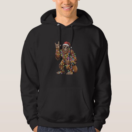 Santa Bigfoot Christmas Lights Rock Funny Hoodie (Vorderseite)