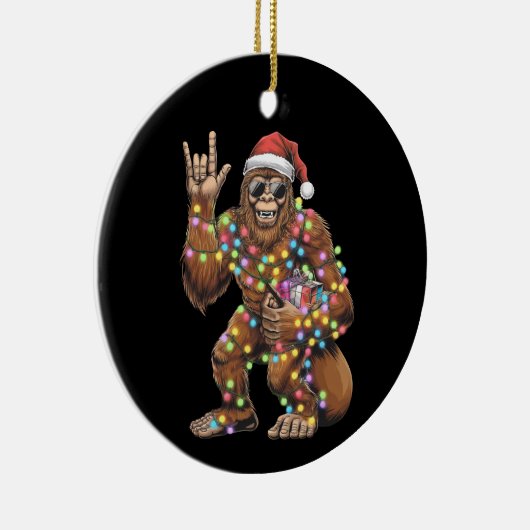 Santa Bigfoot Christmas Lights Rock Funny Keramik Ornament (Rechts)