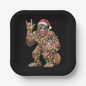 Santa Bigfoot Christmas Lights Rock Funny Pappteller (Vorderseite)
