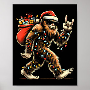 Santa Bigfoot Christmas Lights Rock Funny Sasquatc Poster
