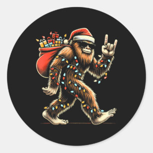 Santa Bigfoot Christmas Lights Rock Funny Sasquatc Runder Aufkleber