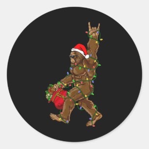 Santa Bigfoot Christmas Lights Rock Funny Sasquatc Runder Aufkleber
