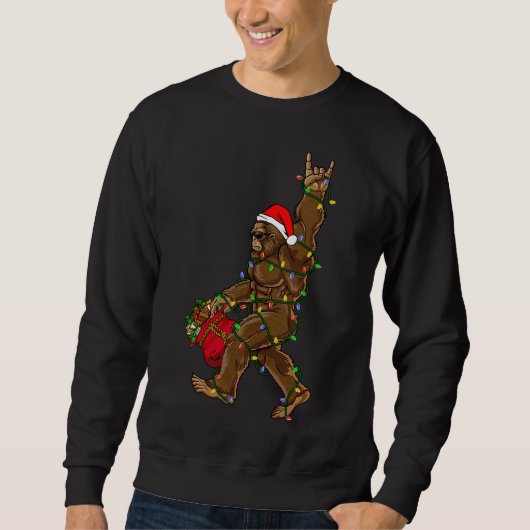 Santa Bigfoot Christmas Lights Rock Funny Sasquatc Sweatshirt (Vorderseite)