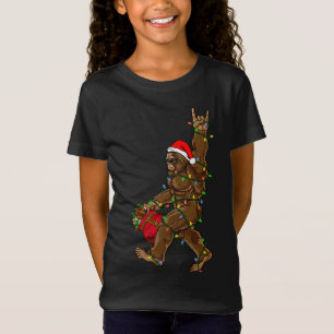 Santa Bigfoot Christmas Lights Rock Funny Sasquatc T-Shirt
