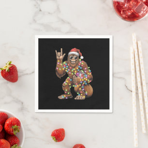 Santa Bigfoot Christmas Lights Rock Funny Serviette