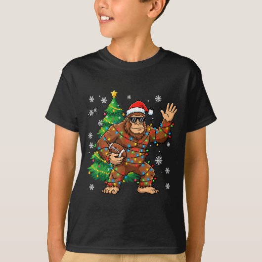 Santa Bigfoot Christmas Tree Funny Football Sasqua T-Shirt (Vorderseite)