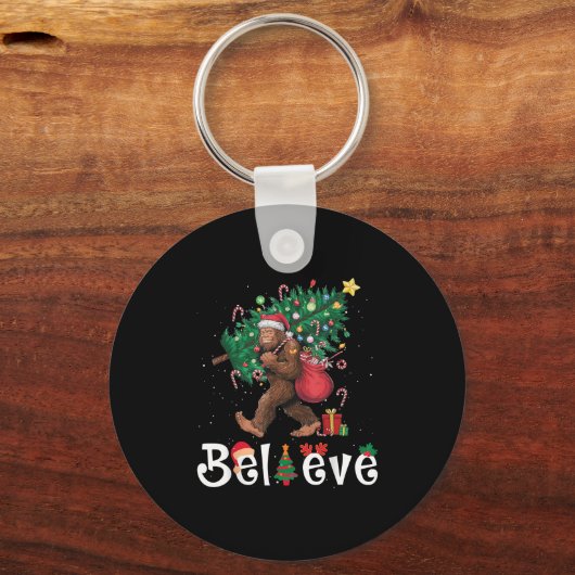 Santa Bigfoot Christmas Tree Lights Sasquatch Beli Schlüsselanhänger (Vorderseite)