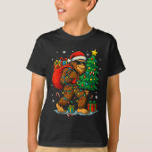 Santa Bigfoot Christmas Tree Lights Xmas Boys Men T-Shirt (Vorderseite)
