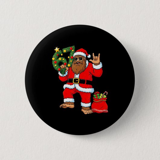 Santa Bigfoot Christmas Tree Sasquatch 67 Six Seve Button (Vorderseite)